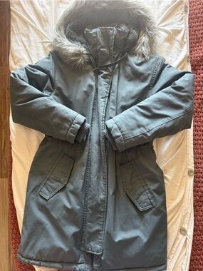 Warm Hooded Parka Jacket in Slate Gray